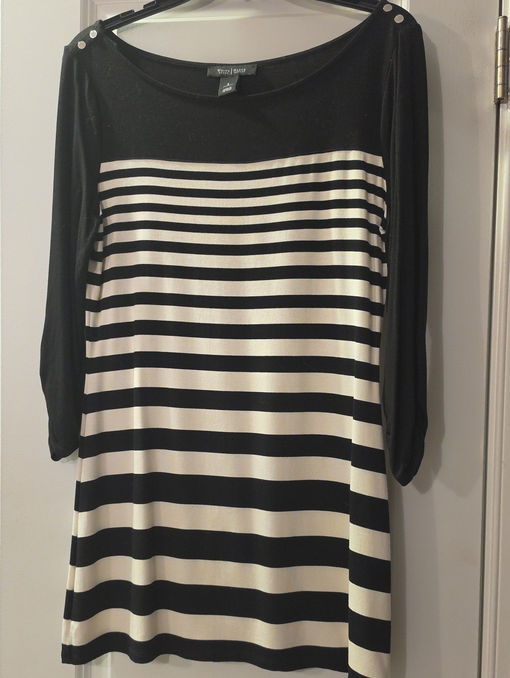 White House Black Market Black & White Striped Boatneck Top